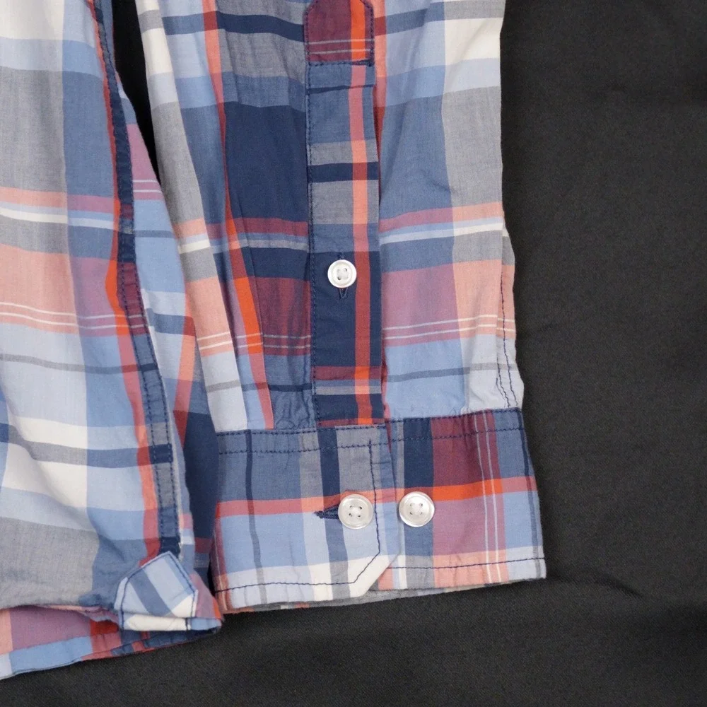 The North Face Button Down Shirt Mens XL Blue Orange Plaid Outdoor Cotton Blend